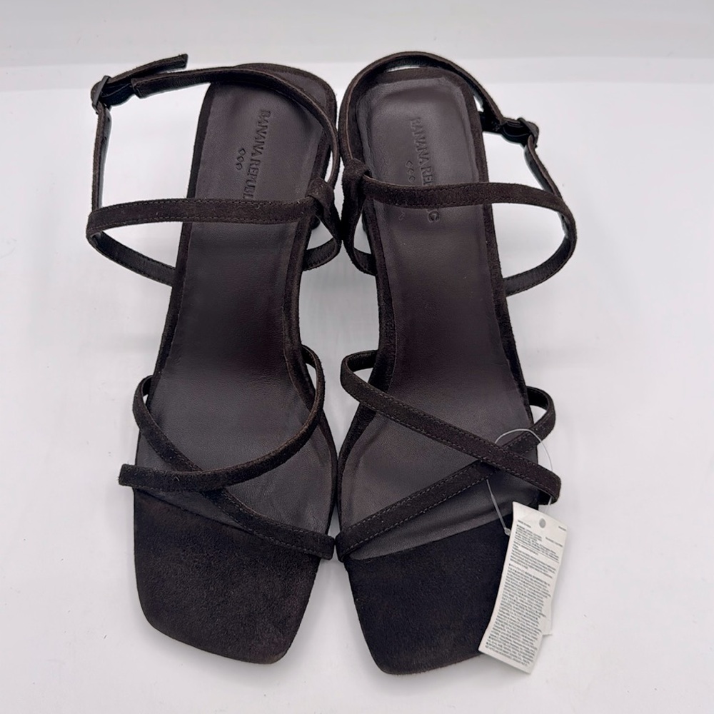 NWT Banana Republic Dark Brown Suede Strappy Heeded Sandal 10